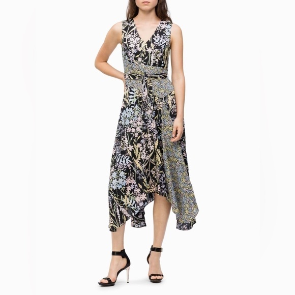 Calvin Klein Women’s Floral Belted A Line Layered Maci Dress Size 8 - Picture 4 of 17